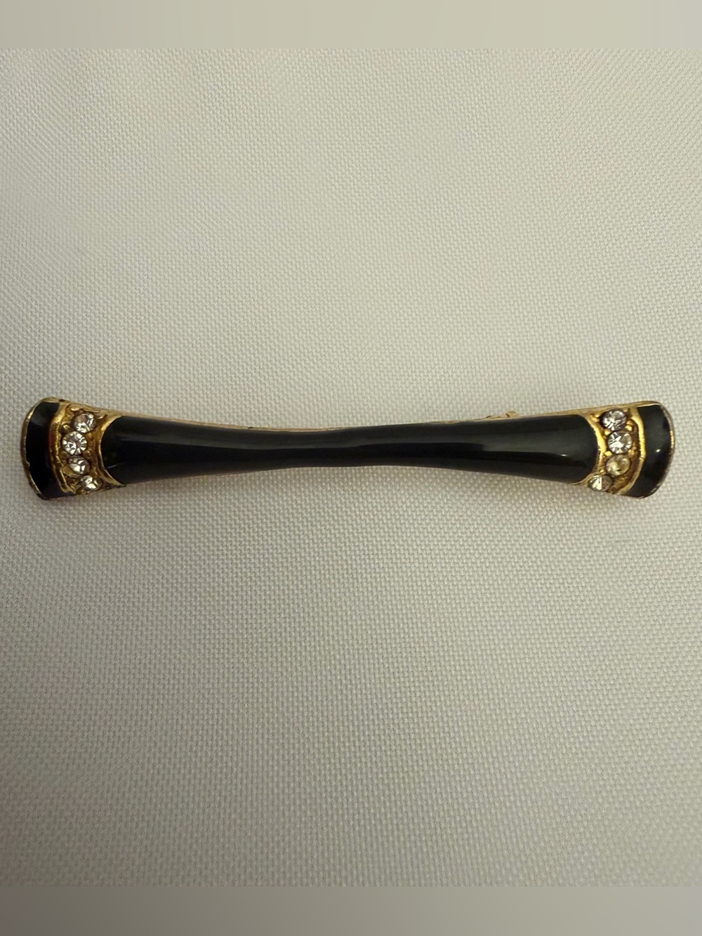 Black Enamel Barrette Hair Clip with Gold & Crystal Accents